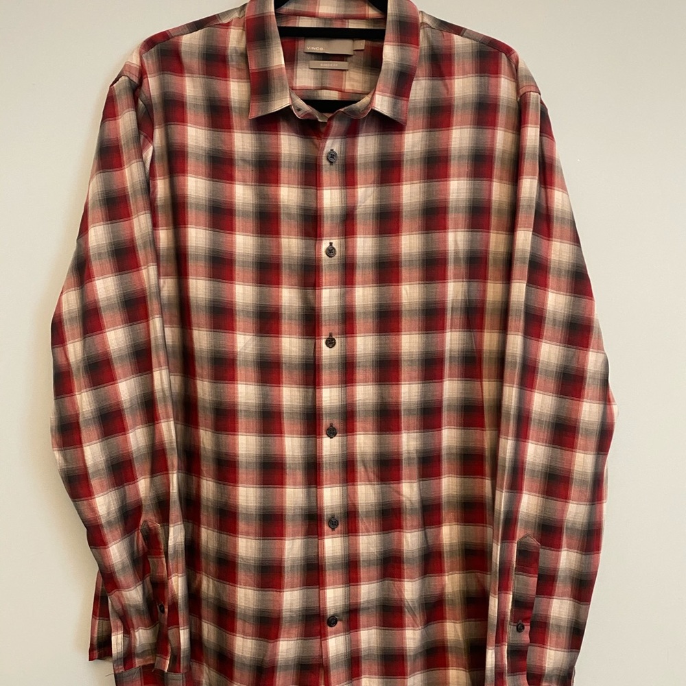 Vince Plaid Long Sleeve in Red / White / Gray